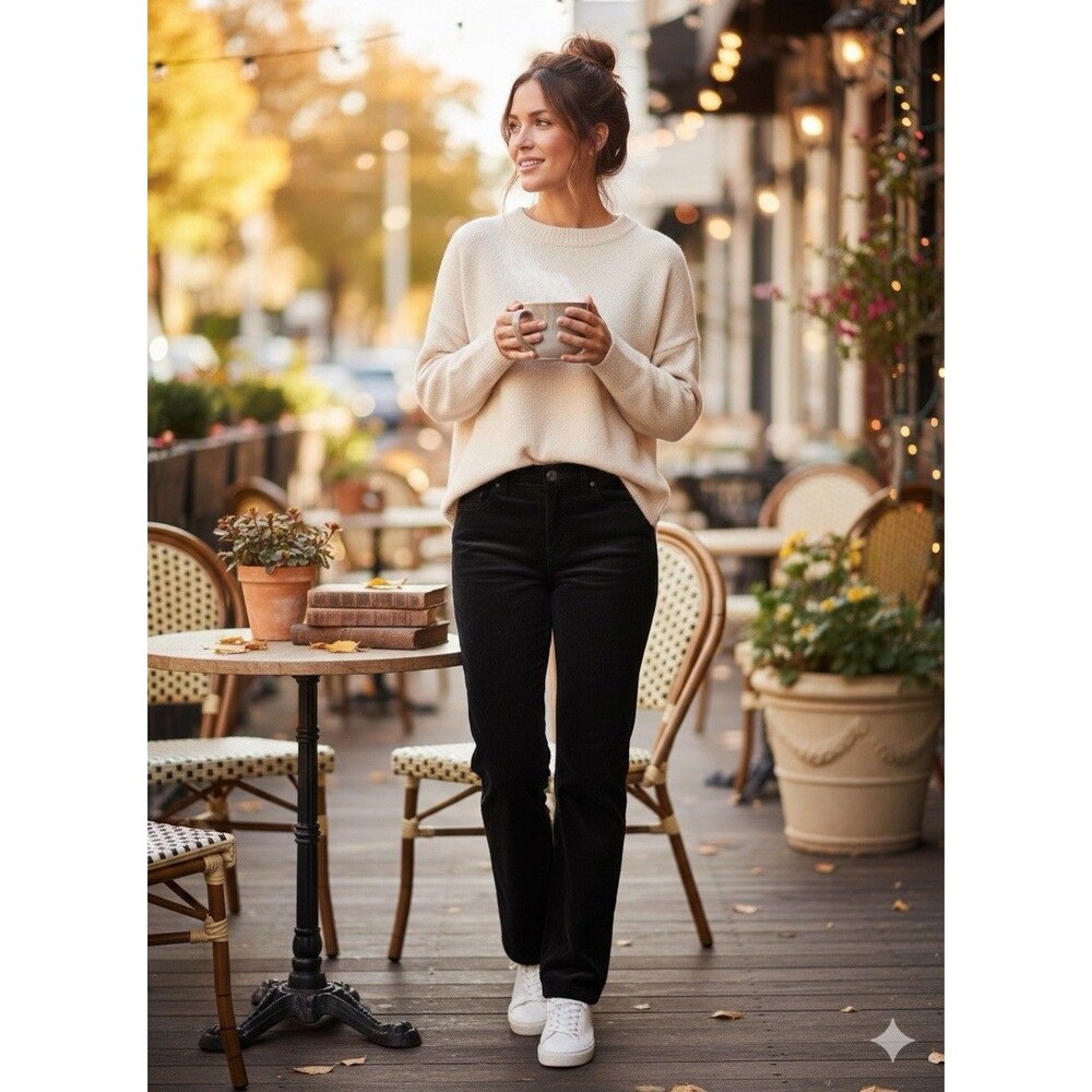 New Style & Co. Black Corduroy Straight Leg Bootcut Jeans Pants Women Size 8  29